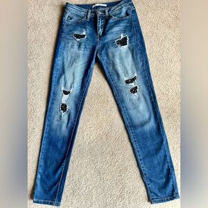 KanCan Women's Skinny Ripped Blue Jeans